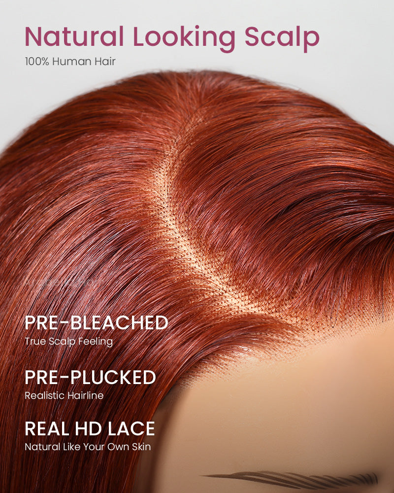12" = $78 | Arabella 6x5 Invisible Knots & 13x4 Frontal Lace Reddish Brown Straight Bob Wig Pre-cut Lace Beginner Friendly
