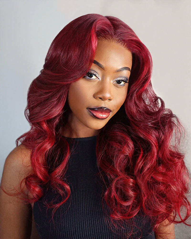 Arabella 6x5 invisible knots Glueless Wine Red Loose Body Wave Wig Pre-cut Lace Beginner Friendly