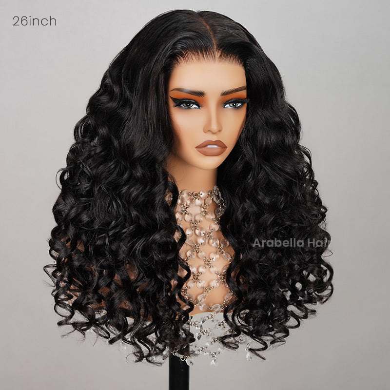 Arabella 6x5 Invisible Knots & 13x4 Frontal Lace Deep Wave Wig Pre-cut Lace Natural Black Beginner Friendly