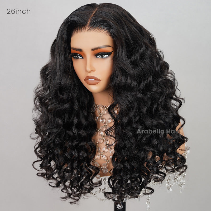 Arabella 6x5 Invisible Knots & 13x4 Frontal Lace Deep Wave Wig Pre-cut Lace Natural Black Beginner Friendly