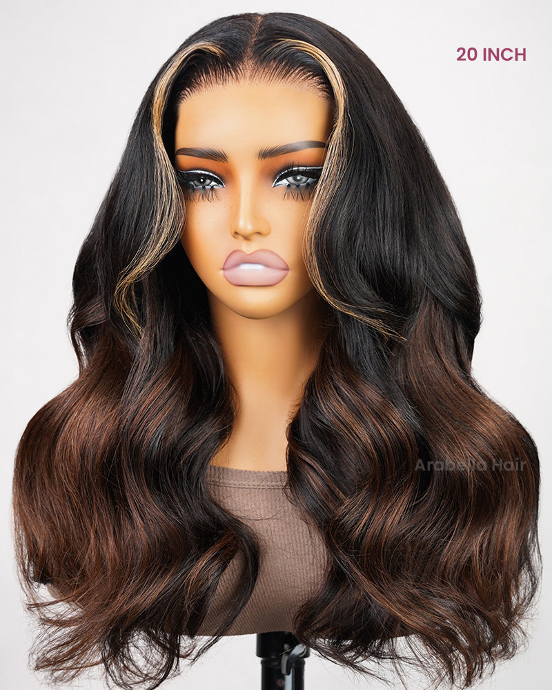 Arabella 6x5 invisible knots Glueless Black To Brown Ombre Loose Body Wave Wig Pre-cut Lace Beginner Friendly