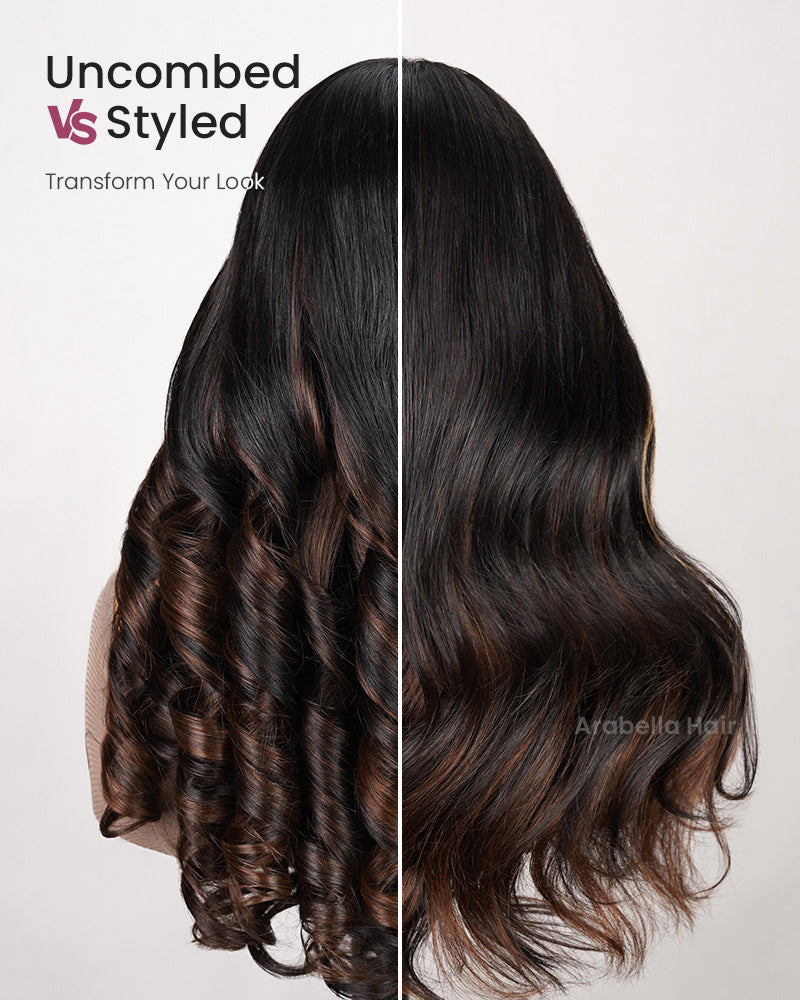 Arabella 6x5 invisible knots Glueless Black To Brown Ombre Loose Body Wave Wig Pre-cut Lace Beginner Friendly