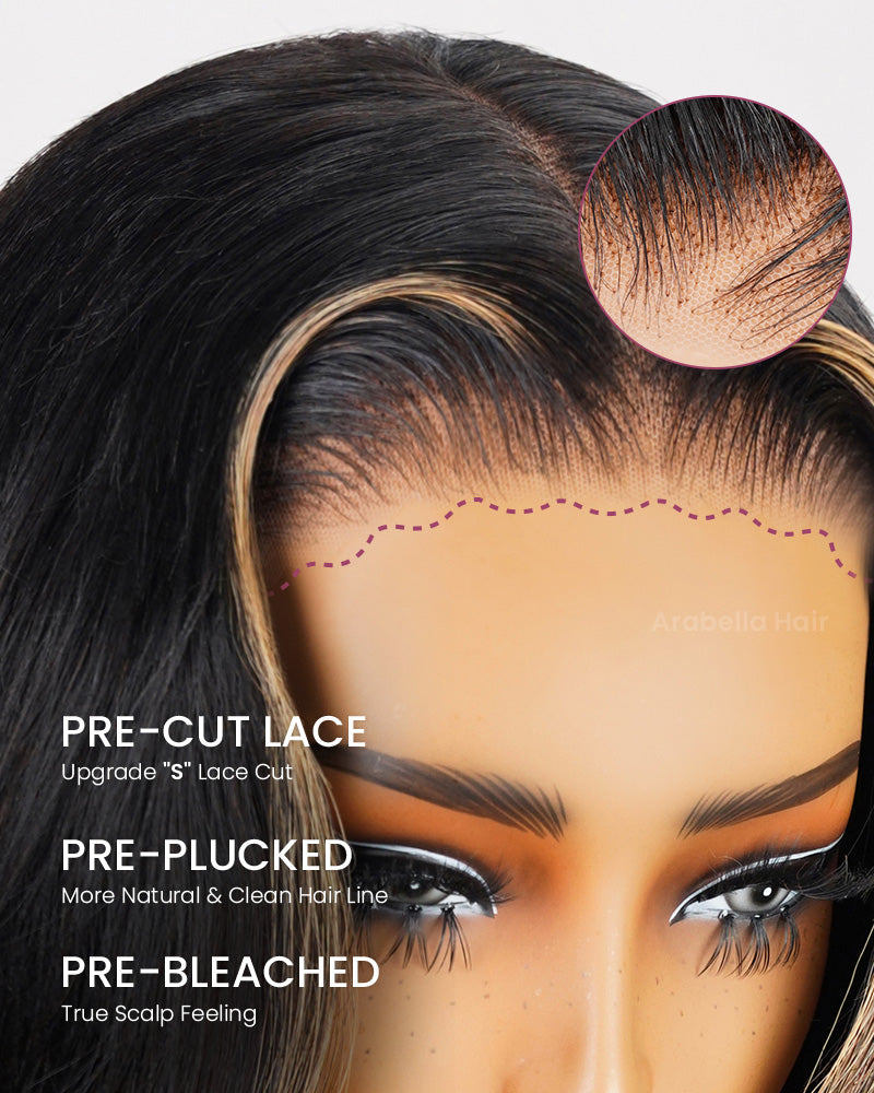 Arabella 6x5 invisible knots Glueless Black To Brown Ombre Loose Body Wave Wig Pre-cut Lace Beginner Friendly