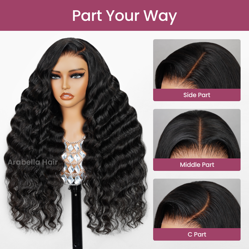 18"=$141 | Arabella 360 Full Lace Glueless Loose Deep Wave Wig Invisi Drawstring Natural Black Pull & Go