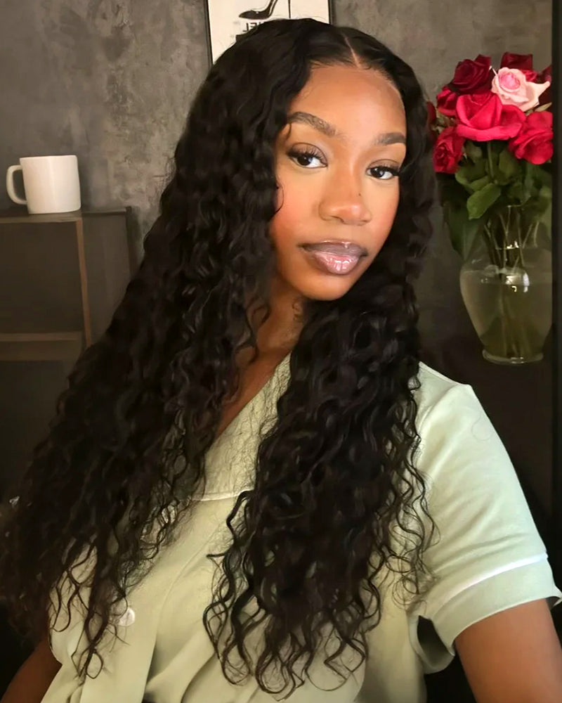 【Extra Long Wigs Sale】Arabella 13x6 Three-Go™ Glueless Wig Water Wave With Drawstring Natural Black 100% Human Hair Wig