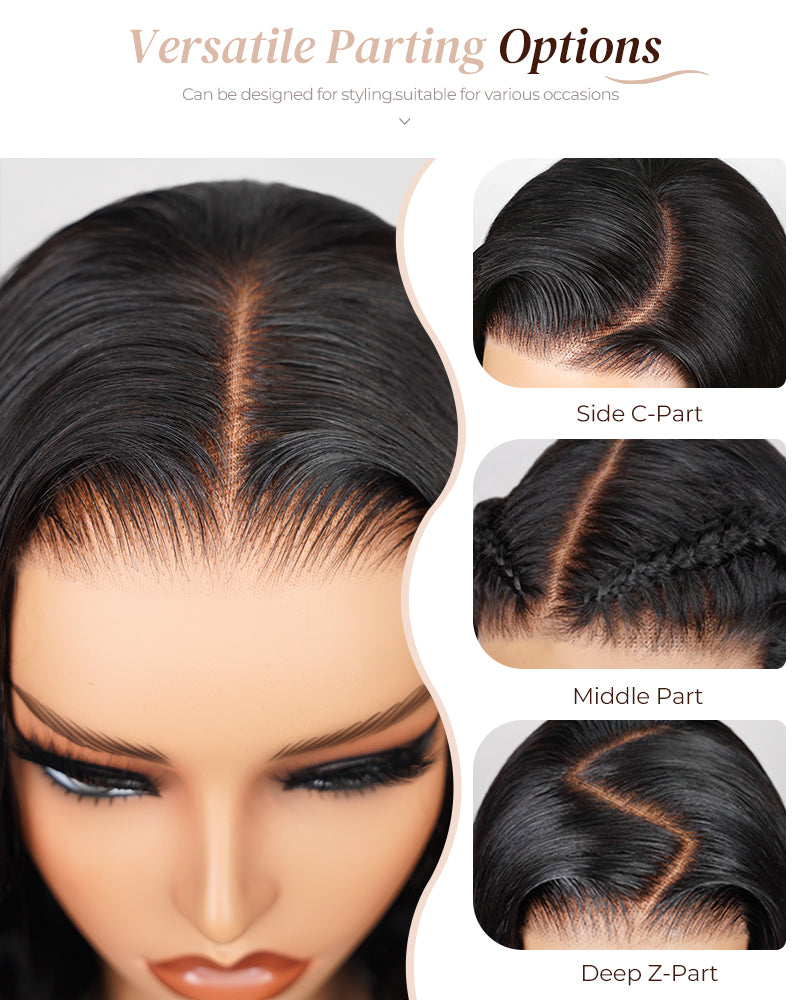 Arabella 6x5 Invisible Knots Glueless & 13x4 Frontal Lace Straight Bob Wig Pre-cut Lace Natural Black Beginner Friendly