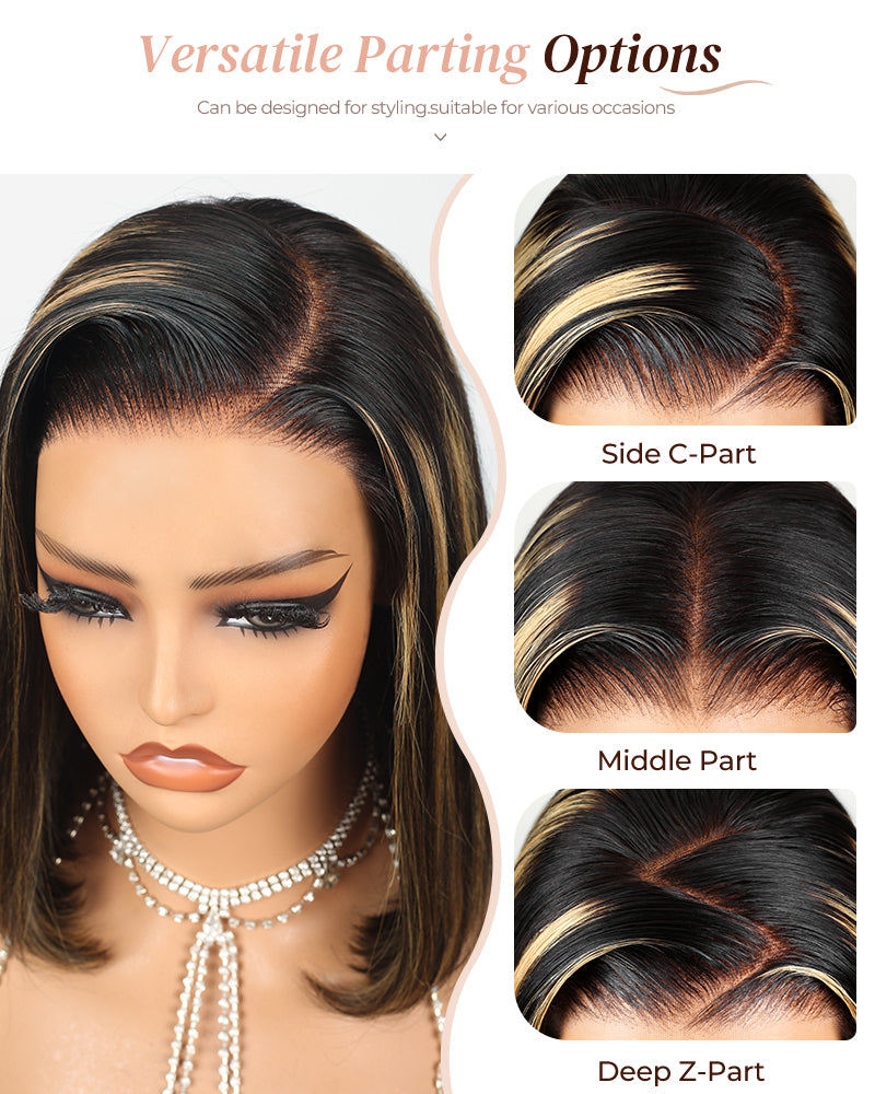 【Bogo Sale】Balayage Highights Colored Straight Bob Glueless 6x5 Pre-Cut Lace Human Hair Wig