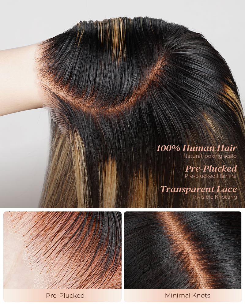 【Bogo Sale】Balayage Highights Colored Straight Bob Glueless 6x5 Pre-Cut Lace Human Hair Wig