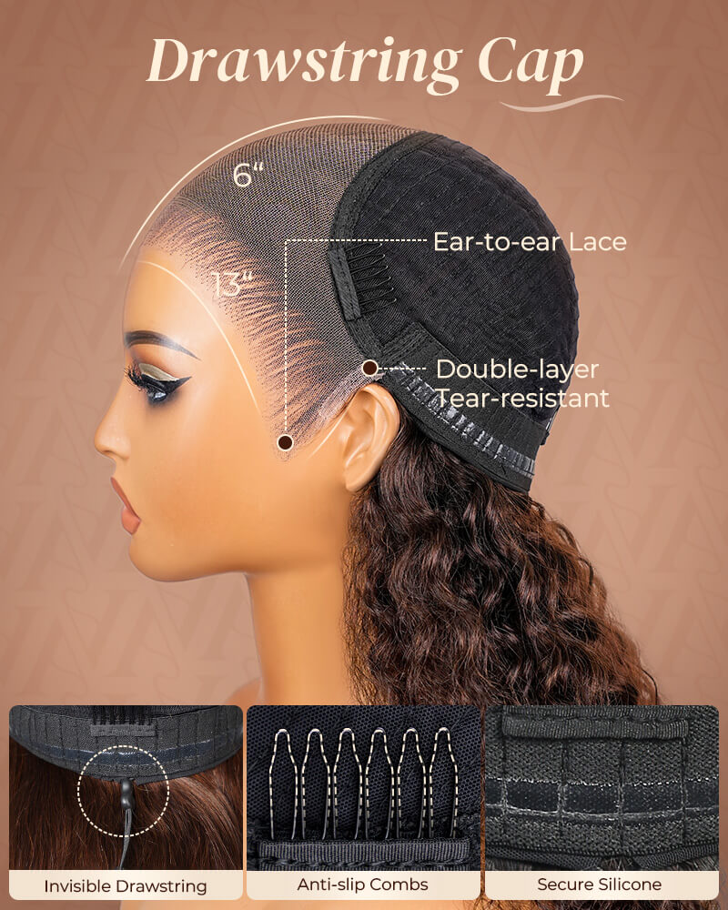 Pure-Luxe™ Dark Brown Colored Water Wave Pre-Cut 13x6 Lace Ultra-Dense Glueless Human Hair Wig
