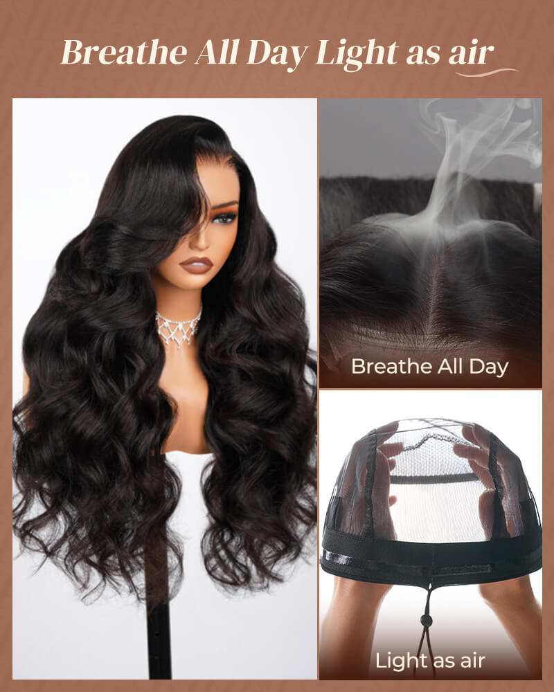 Pure-Luxe™ Body Wave Natural Black Easy Wear Glueless 13x6 Ultra-Dense Human Hair Wig Pre-Cut Lace