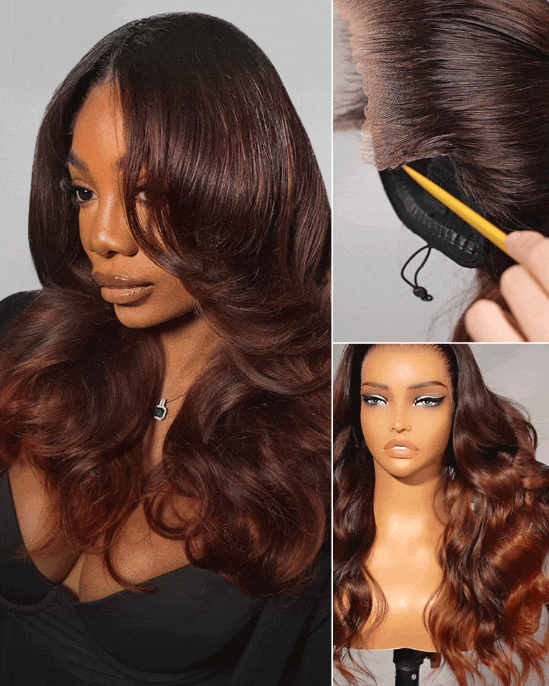 Arabella 13x6 Three-Go™ Dark Auburn Ombre Glueless Wig Loose Body Wave With Drawstring 100% Human Hair Wig