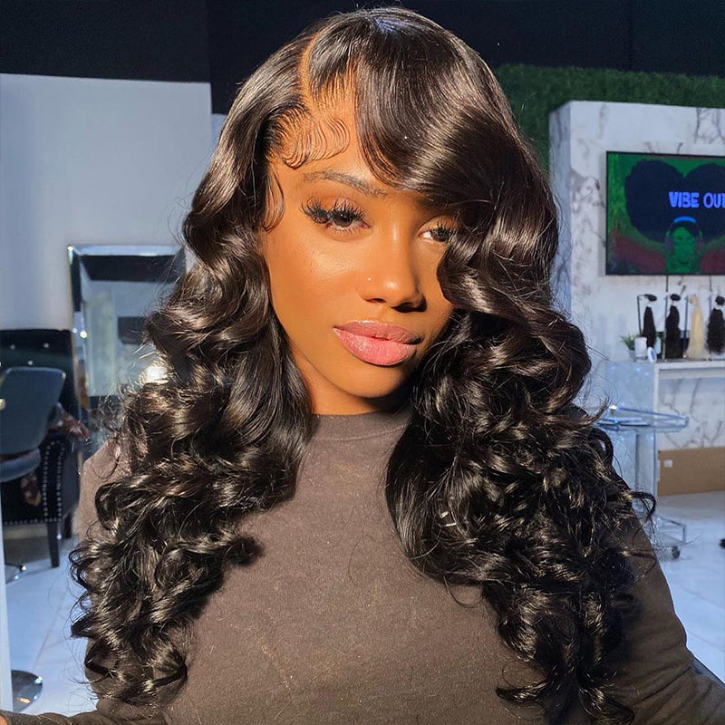 Human hair wig 24" Loose Wave Transparent Lace 13x4/4x4 Lace Frontal Wig Human Hair Wig Natural Black - arabellahair.com