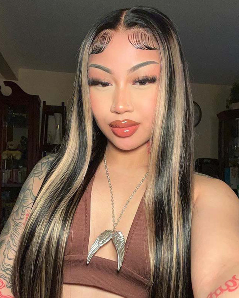 【BOGO】13x4 Lace Balayage Highlight Colored Lace Front Wig Straight Human Hair Wig