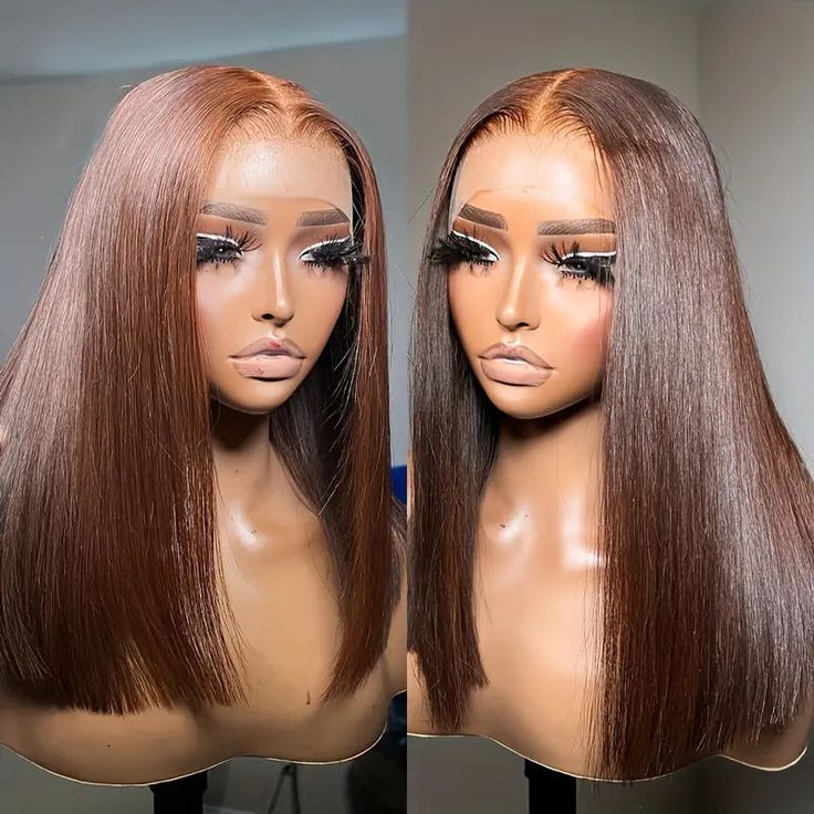 Arabella 6x5 invisible knots Glueless & 13x4 lace Chocolate Brown Straight Bob Wig Pre-cut Lace Beginner Friendly