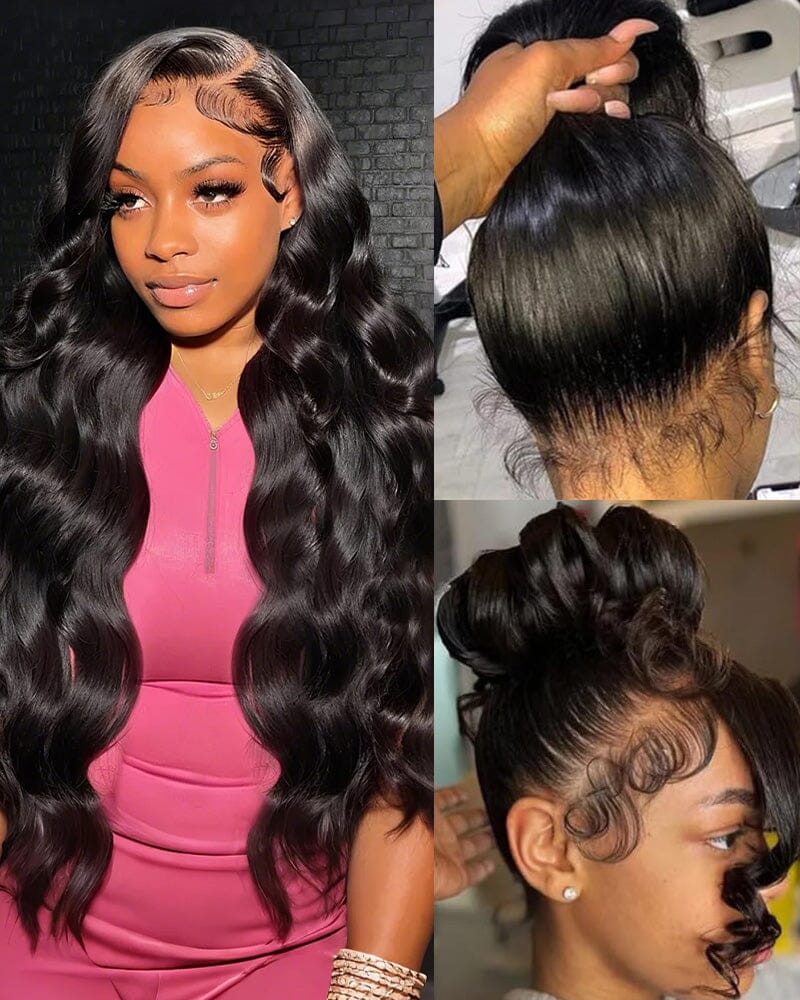 360 Full Lace Frontal Body Wave Wig - Free Part Human Hair Wig with Baby Hair Natural Black Wigs Arabella Hair