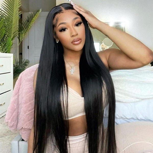 Arabella Luxury 6x5 invisible knots Glueless 36 Inches Long Length Silky Straight Wig Pre-cut Lace Natural Black Beginner Friendly
