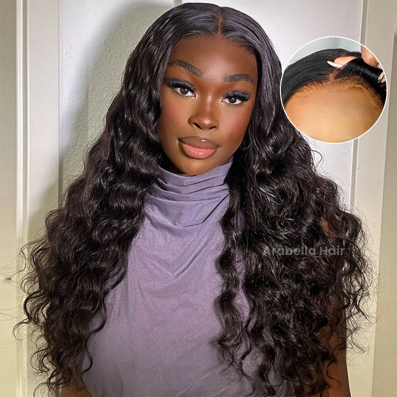 18"=$141 | Arabella 360 Full Lace Glueless Loose Deep Wave Wig Invisi Drawstring Natural Black Pull & Go