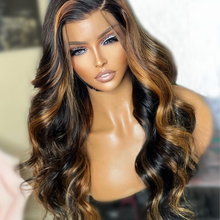 24"=$192 | Arabella 360 Full Lace Glueless Auburn Highlights on Black Hair Body Wave Wig Invisi Drawstring Pull & Go
