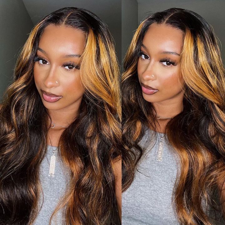 24"=$192 | Arabella 360 Full Lace Glueless Auburn Highlights on Black Hair Body Wave Wig Invisi Drawstring Pull & Go