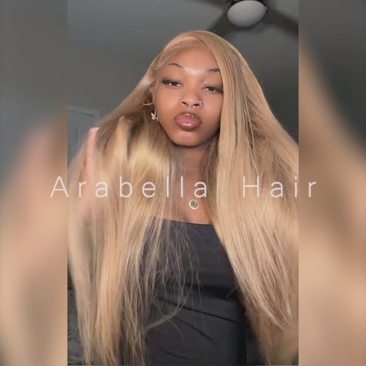 【30" Super Sale】Ash Honey Blonde Color Minimalist Blonde Series Glueless 13x4 Lace Front Wavy/Straight Human Hair Wig