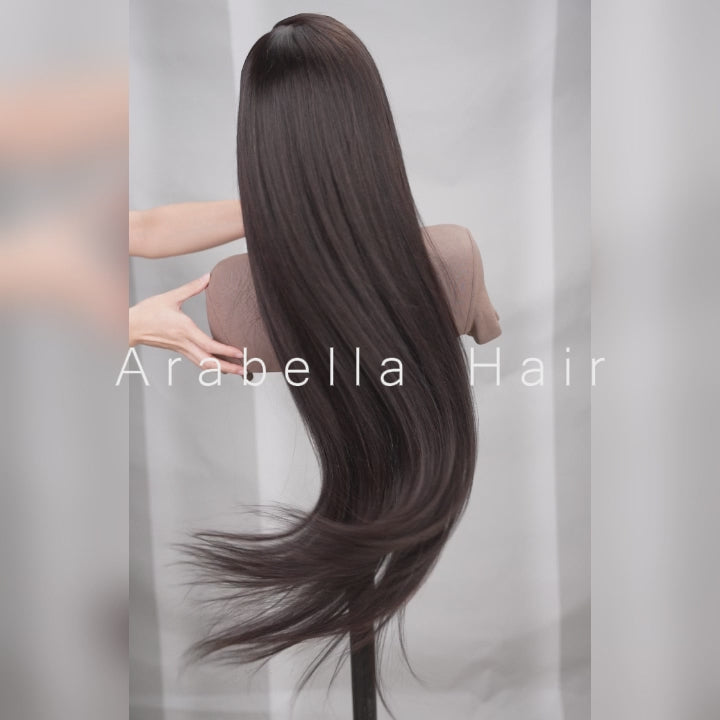 Arabella Luxury 6x5 invisible knots Glueless 36 Inches Long Length Silky Straight Wig Pre-cut Lace Natural Black Beginner Friendly