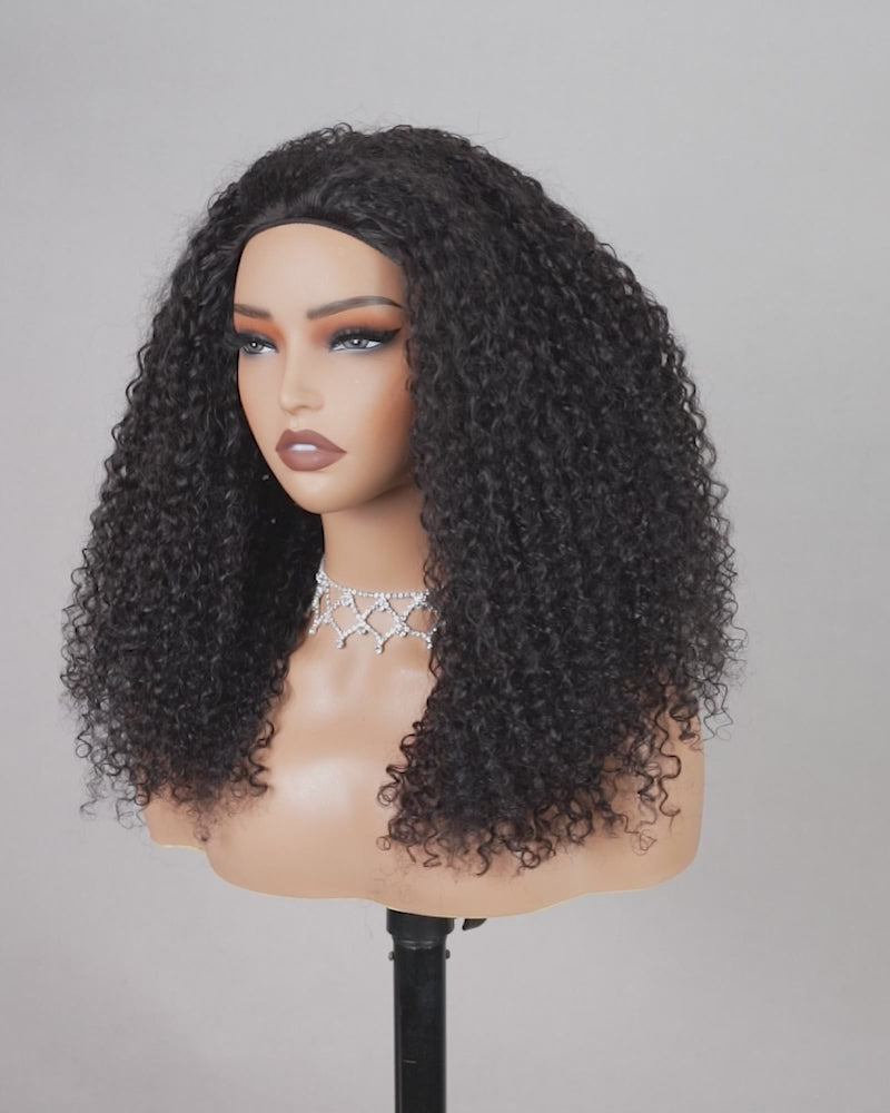 Arabella 3 In 1 Half Wig Glueless Jerry Curly Wig Invisi Drawstring Natural Black Endless Protective Styles