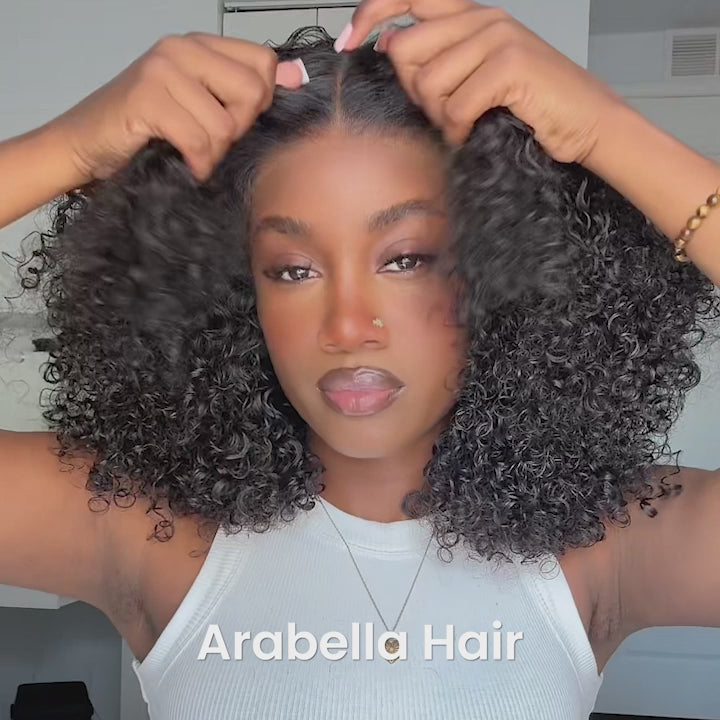 22" = $144 | Arabella 13x4 Frontal Lace Jerry Curly Wig Invisible Knots Natural Black Realistic Hairline