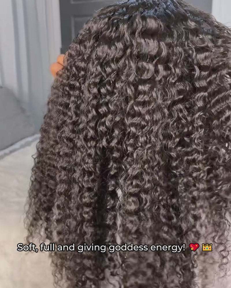 22" = $144 | Arabella 13x4 Frontal Lace Jerry Curly Wig Invisible Knots Natural Black Realistic Hairline