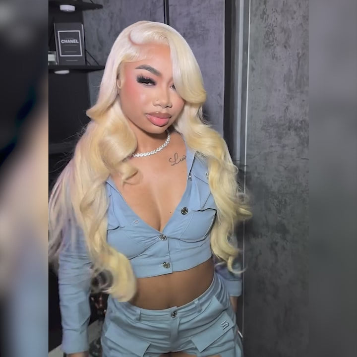 Arabella 13x4 Frontal Lace & 6x5 Invisible Knots Glueless 613 Blonde Body Wave Wig Invisible Knots Realistic Hairline