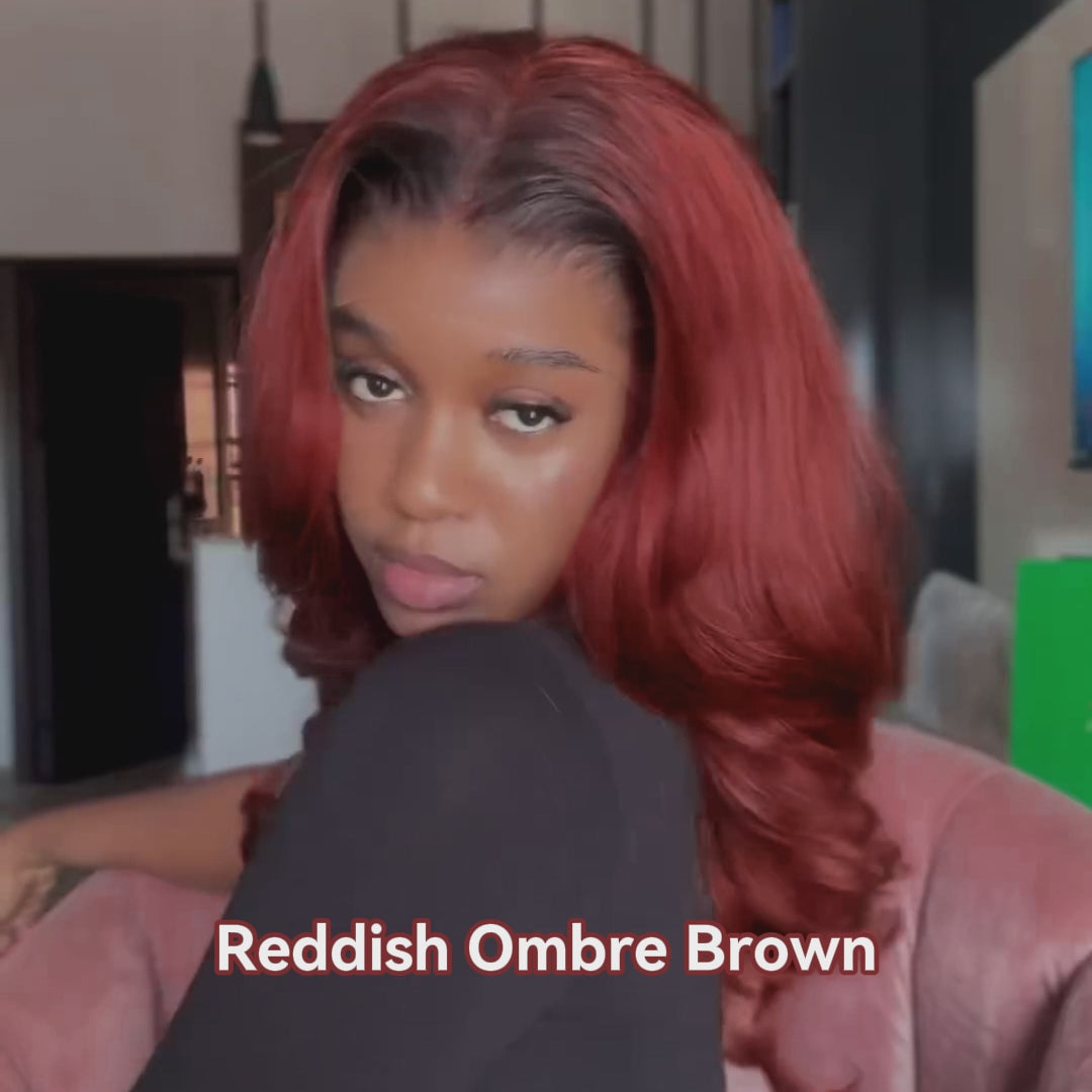 26"=$167 | Arabella 6 Inches Deep Part Reddish Brown Ombre Loose Body Wave Wig 100% human hair wig