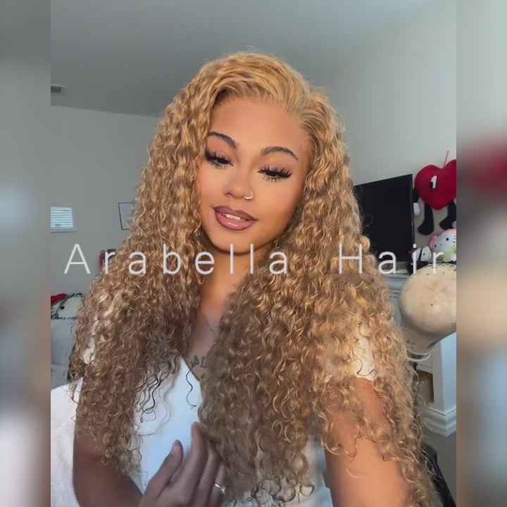 Arabella 13x4 Frontal Lace Light Brown Wig Water Wave Wig Invisible Knots Realistic Hairline