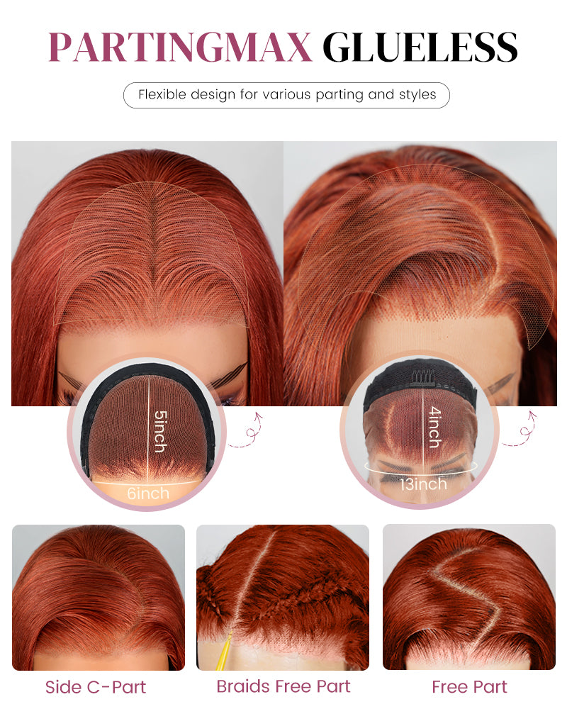 Arabella 13x4/6x5 Lace Glueless Reddish Brown Body Wave Wig Invisible Knots Realistic Hairline