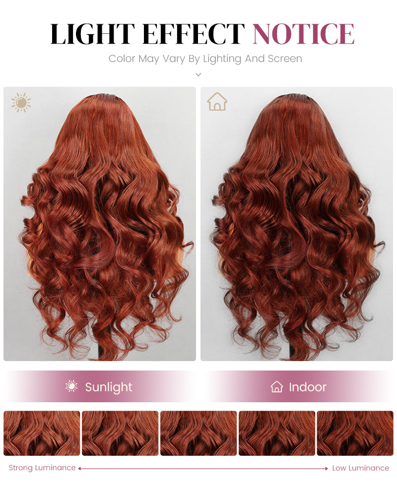 Arabella 13x4/6x5 Lace Glueless Reddish Brown Body Wave Wig Invisible Knots Realistic Hairline