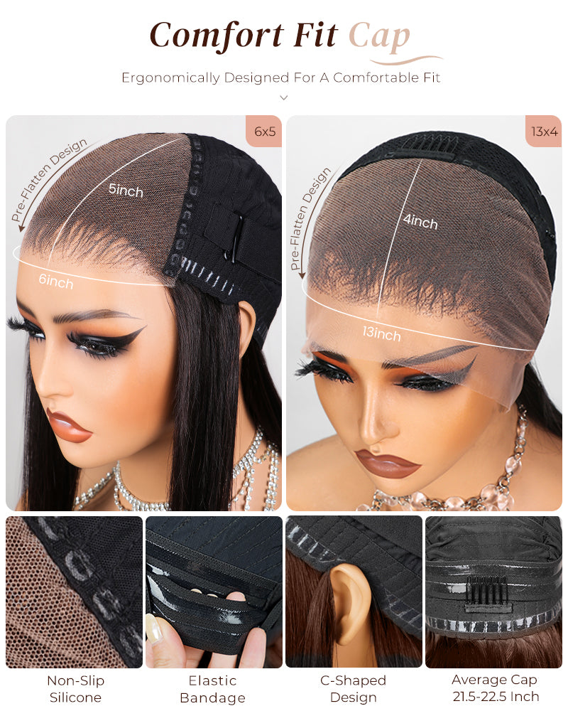 Arabella 6x5 Invisible Knots Glueless & 13x4 Frontal Lace Silky Straight Wig Pre-cut Lace Natural Black Beginner Friendly