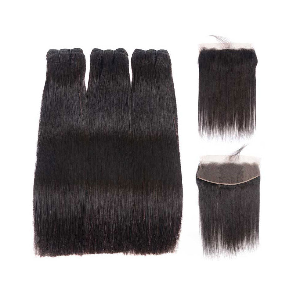 15A Mink Hair Double Drawn Raw Virgin Human Hair Weaves Straight Hair 3 Bundles with Frontal Closure - arabellahair.com