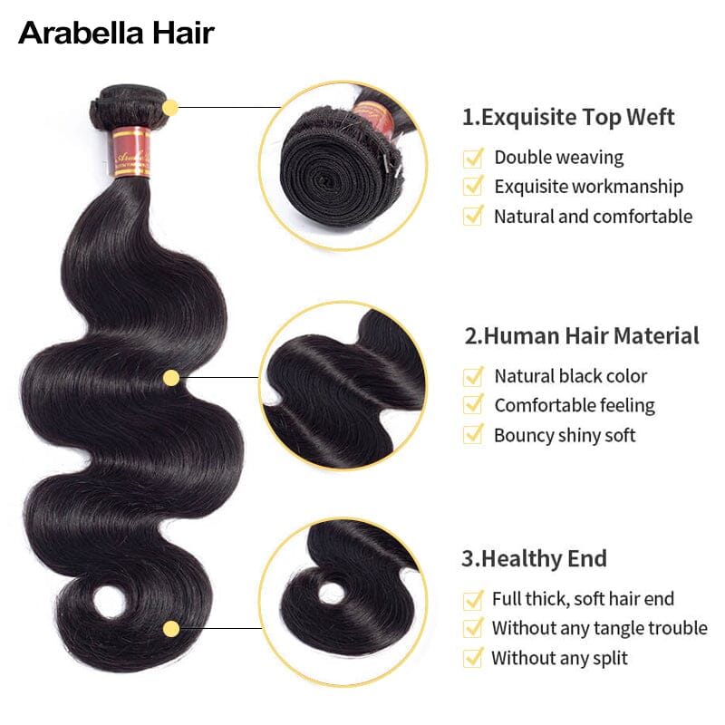 {15A 3Pcs} Body Wave Virgin Human Hair Weave 3 Bundles/pack 15A Grade Natural Black Arabella Hair