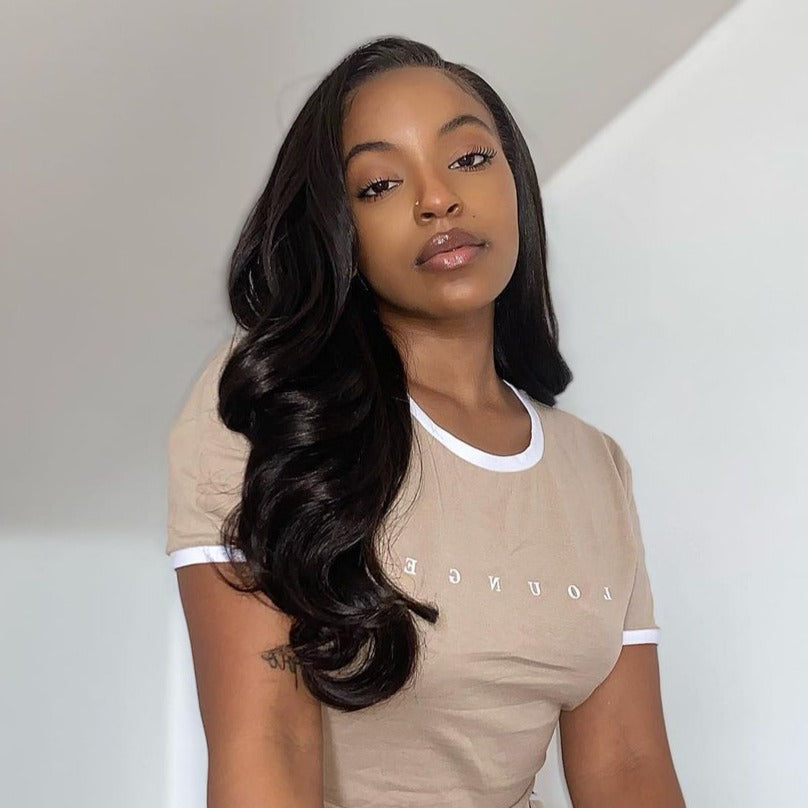 Long Body Wave Free Part Natural Black 13*6 Inch Lace Frontal Wig 210% Density Human Hair Wig - arabellahair.com