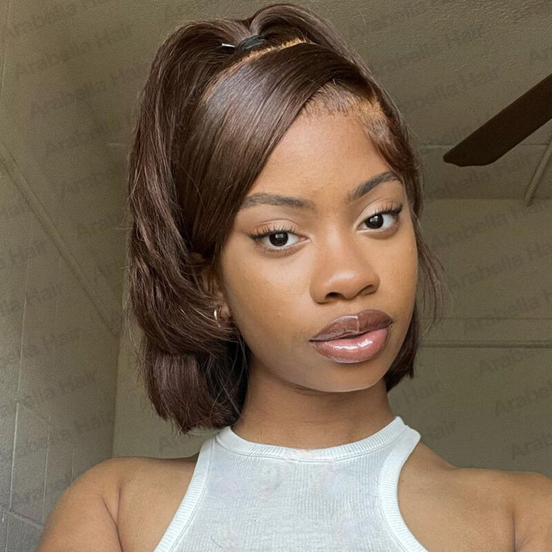 000【BOGO】Chestnut Brown Straight Short Bob 13x4 Lace Front Human Hair Wig