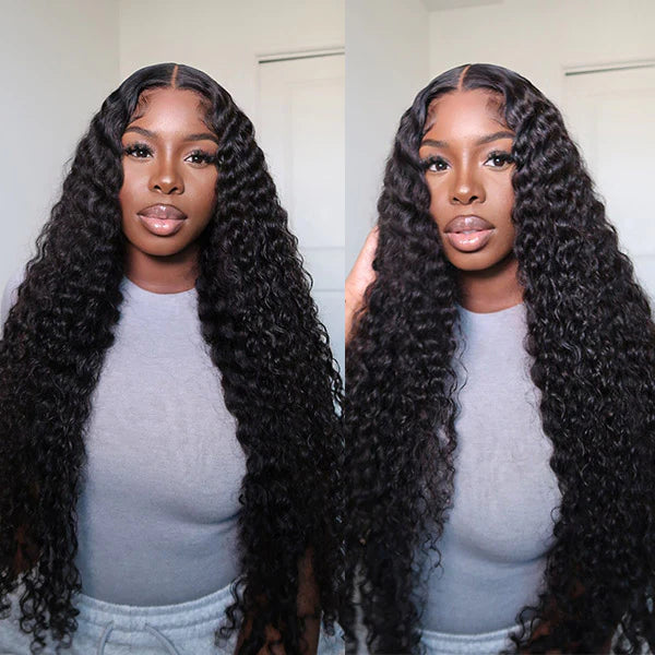 16"=$117 | Arabella 13x6 Frontal Lace Deep Wave Wig Invisible Knots Natural Black Realistic Hairline