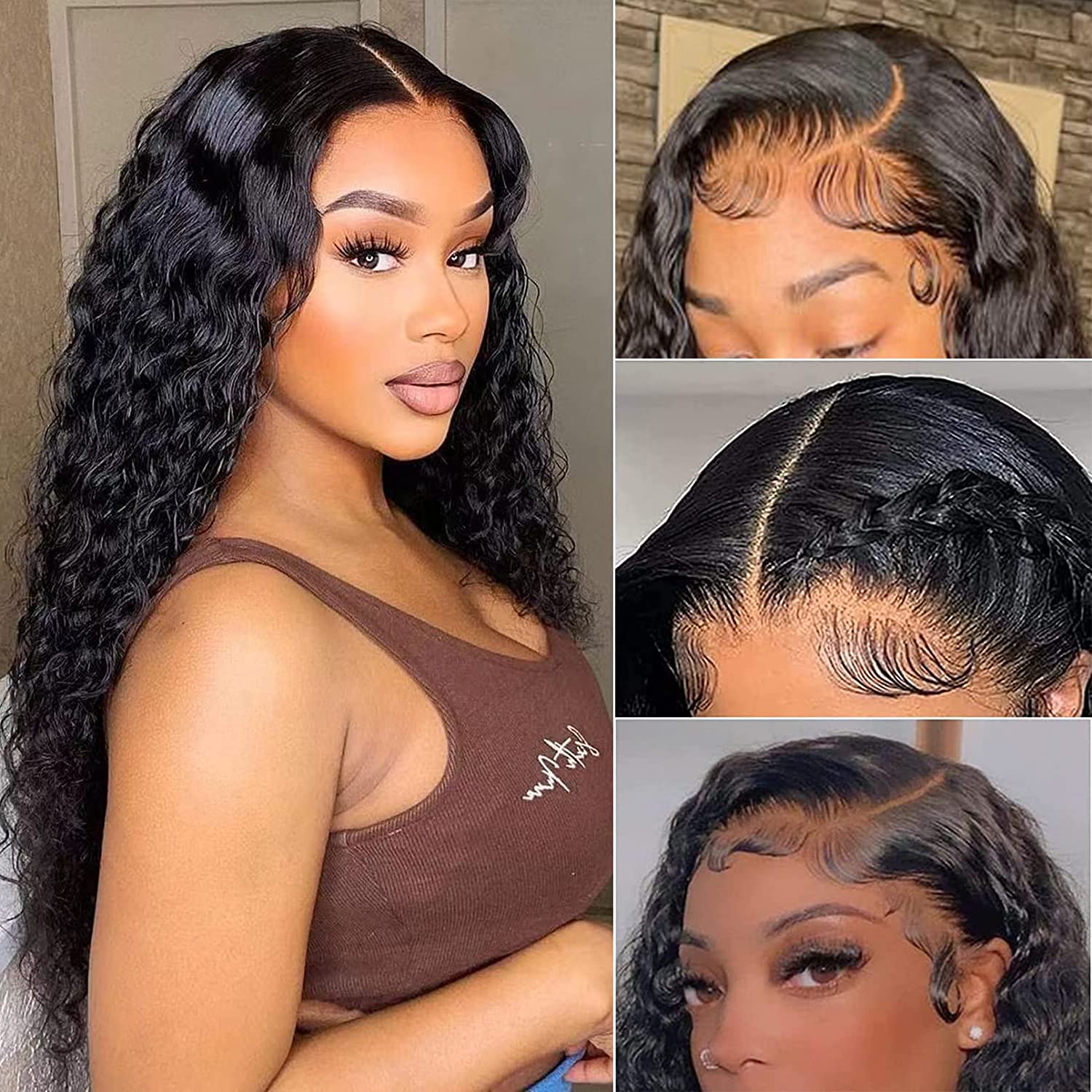 16"=$117 | Arabella 13x6 Frontal Lace Deep Wave Wig Invisible Knots Natural Black Realistic Hairline