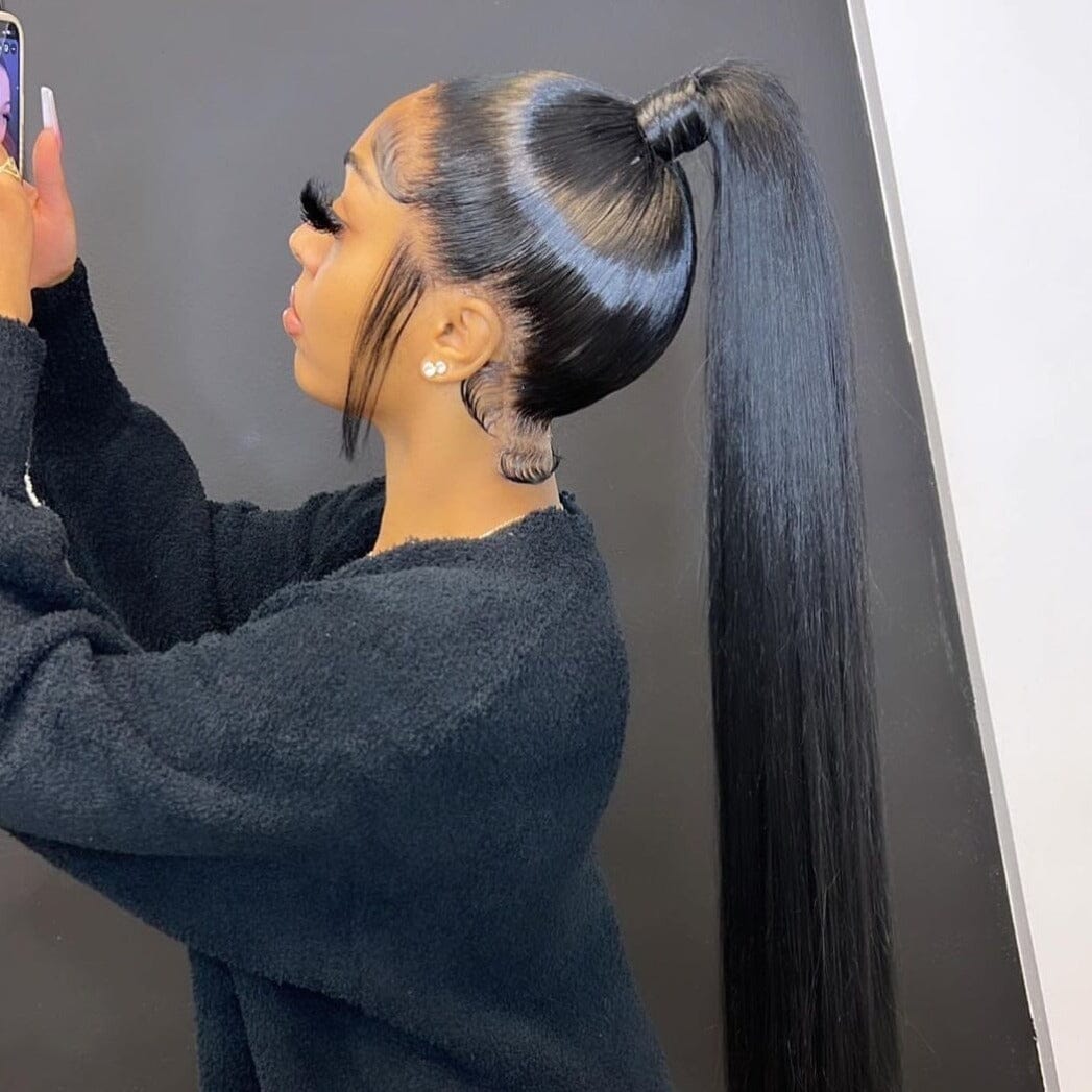 360 Lace Frontal Natural Black Long Straight Wig Free Part Ponytail Style Human Hair Wig -Arabella Hair Wigs Arabella Hair