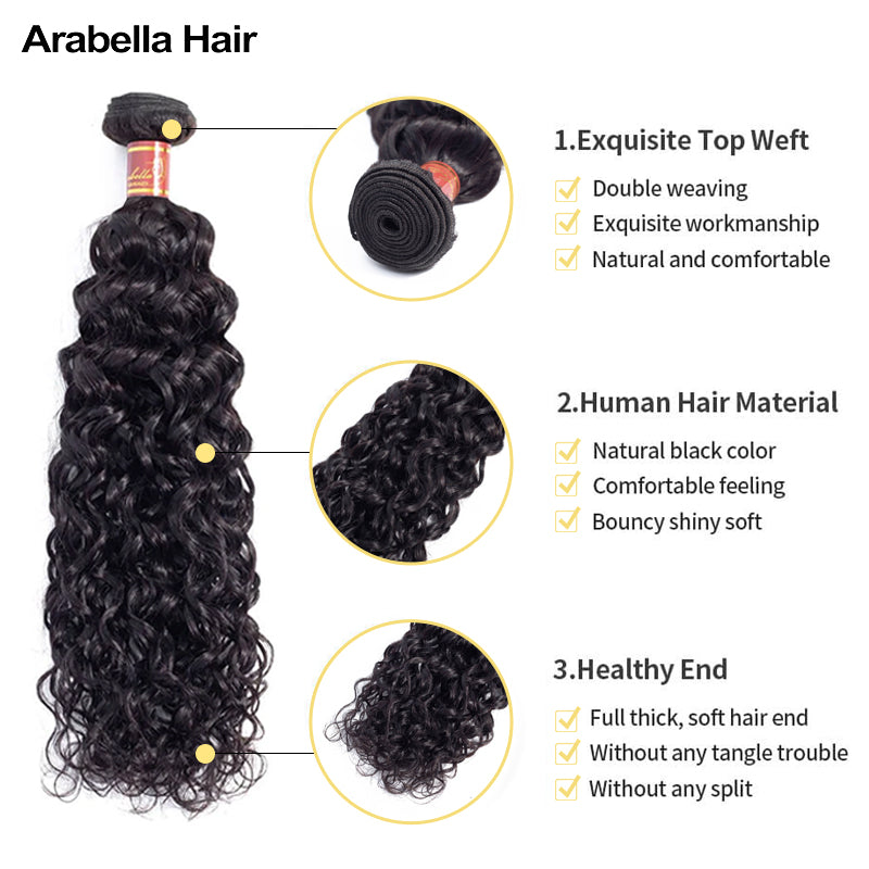 Human hair wig {15A 3Pcs}Water Wave Double Drawn Full End Unprocessed Hair Natural Black 3 Bundles/pack - arabellahair.com