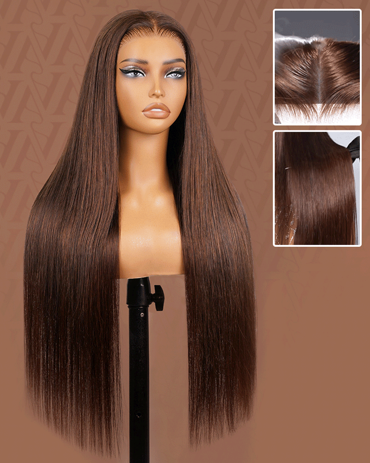 Breathable chocolate brown silky straight human hair lace front wig, Arabella