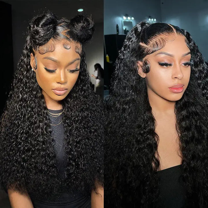 10x6 Parting Max Lace Water Wave Easy-Wear Lace Frontal Mini Knots Natural Black Human Hair Wigs