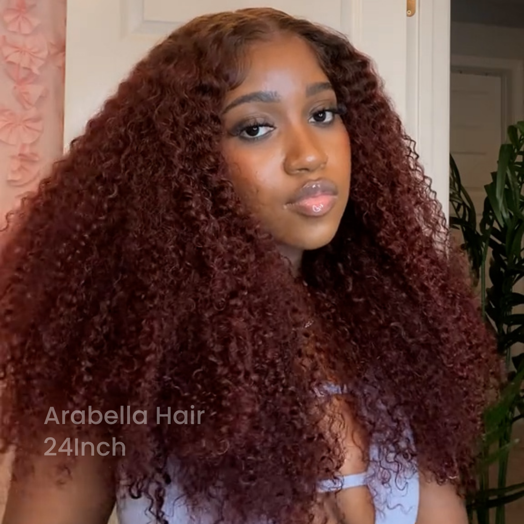 6x5 Afro Curly Easy-Wear Glueless Pre-Cut Lace Ombre Brown Color With Reddish Brown Colored Bleached Knots Middle Part Human Hair Wigs