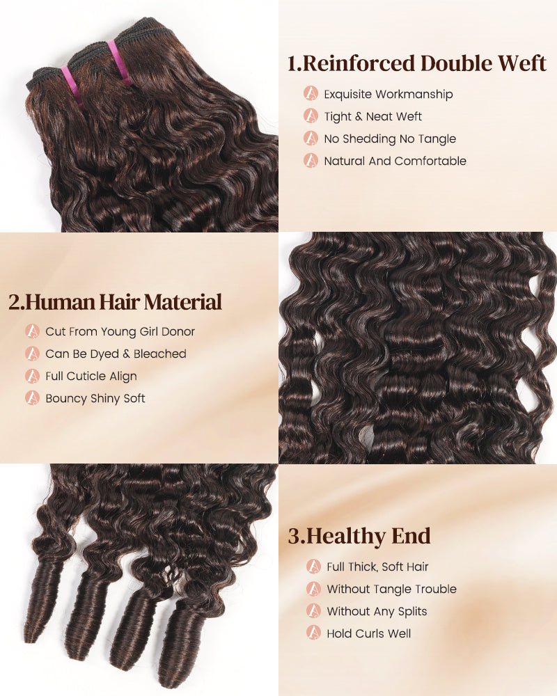 Arabella 12A Jerry Curly with Burmese Curly 3 Bundles Human Hair Weft Chocolate Brown Color Unprocessed Virgin Hair Weave