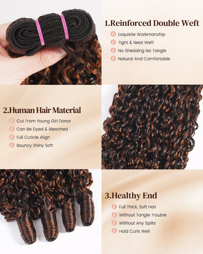 Arabella 12A Jerry Curly with Burmese Curly 3 Bundles Human Hair Weft Dark Brown Highlights Unprocessed Virgin Hair Weave