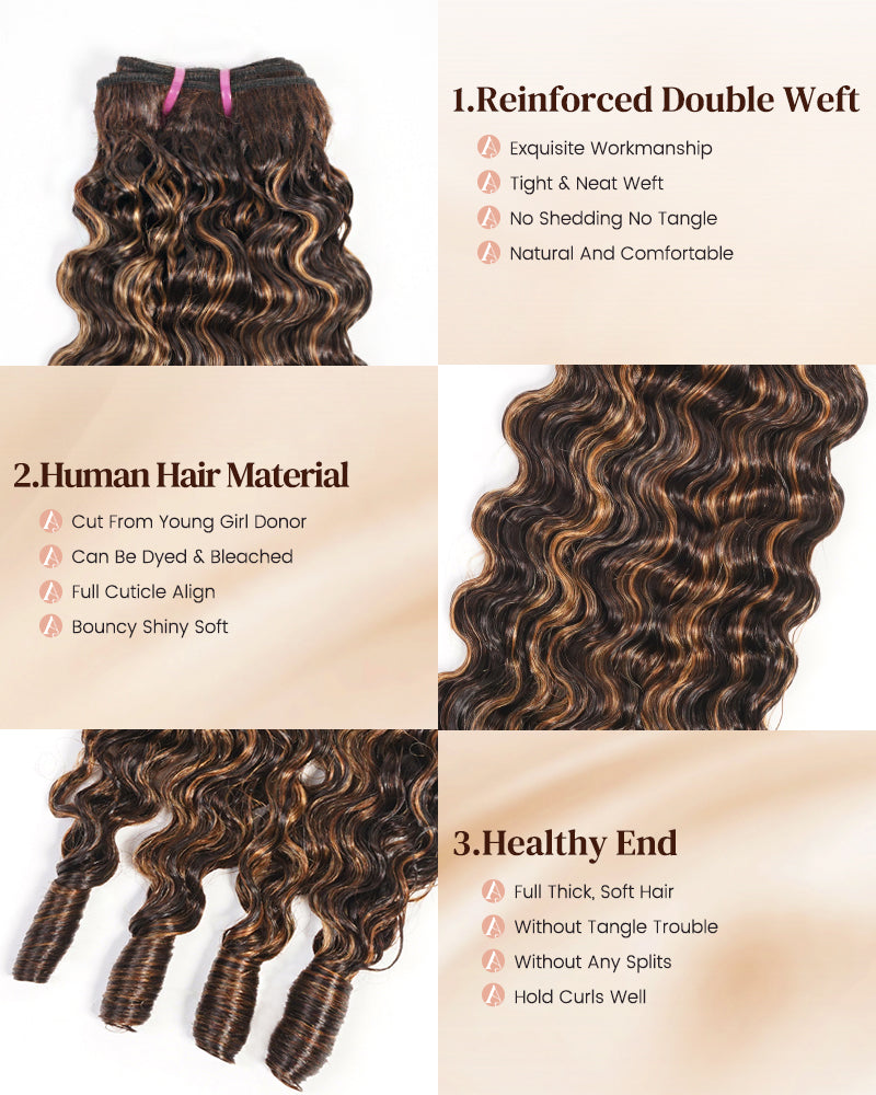 Arabella 12A Jerry Curly with Burmese Curly 3 Bundles Human Hair Weft Honey Blonde Highlight Color Unprocessed Virgin Hair Weave