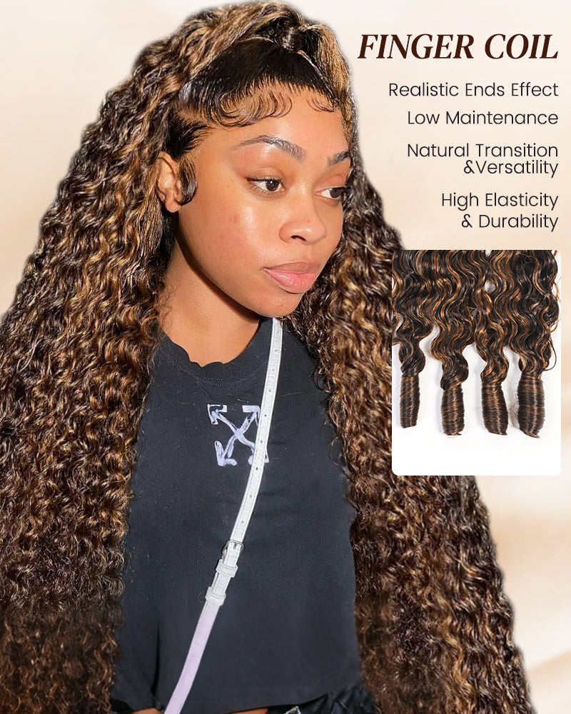 Arabella 12A Jerry Curly with Burmese Curly 3 Bundles Human Hair Weft Honey Blonde Highlight Color Unprocessed Virgin Hair Weave