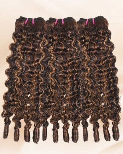 Arabella 12A Jerry Curly with Burmese Curly 3 Bundles Human Hair Weft Honey Blonde Highlight Color Unprocessed Virgin Hair Weave